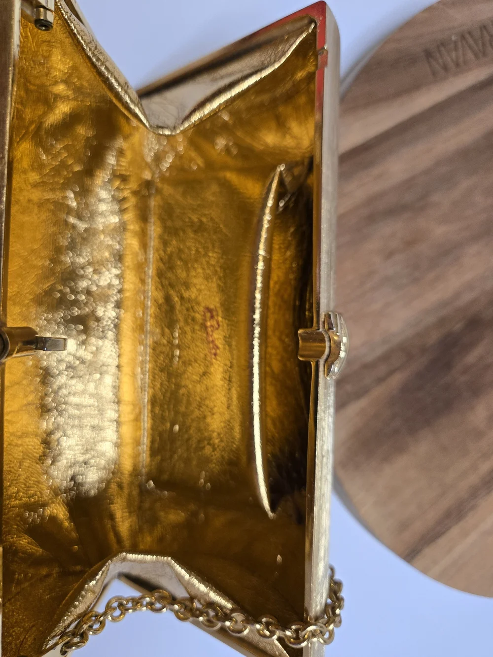 Rodo Gold Metallic Cylinder Clutch with Chain